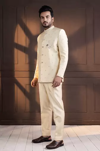 Ivory embellished bandhgala suit