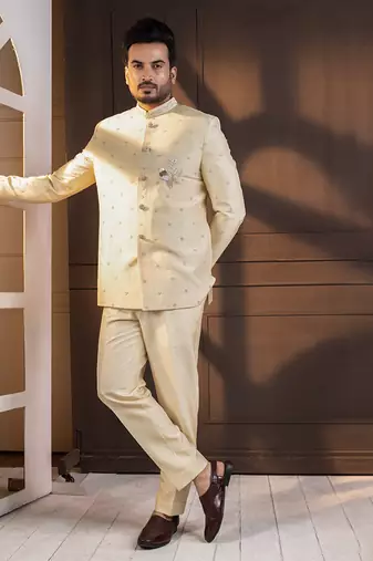 Ivory embellished bandhgala suit