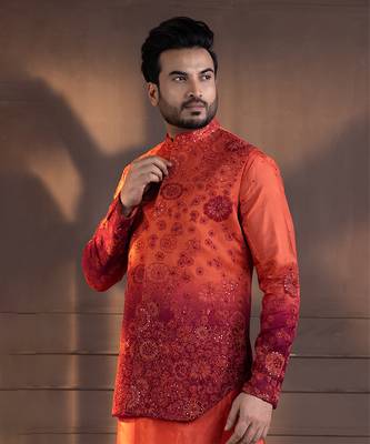 Sunset bloom embroidered nehru 4