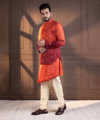 Sunset bloom embroidered nehru and kurta set 1
