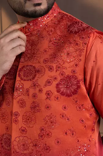 Sunset bloom embroidered nehru and kurta set