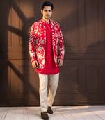 Crimson palm grove embroidered nehru jacket