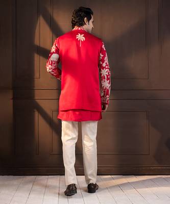 Crimson palm grove embroidered nehru jacket 2