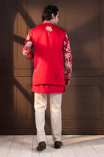 Crimson palm grove embroidered nehru jacket