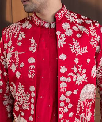 Crimson palm grove embroidered nehru jacket 4