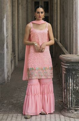 Faux georgette light pink embroidered Salwar Kameez 1
