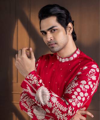 Crimson palm grove embroidered kurta set 2