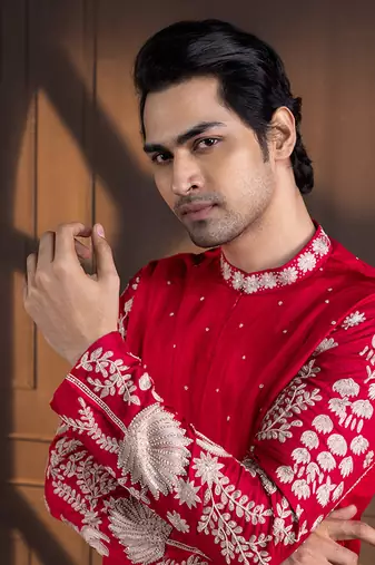 Crimson palm grove embroidered kurta set