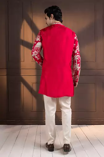 Crimson palm grove embroidered kurta set