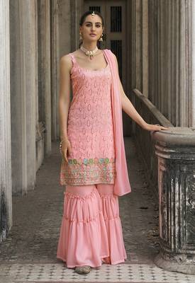 Faux georgette light pink embroidered Salwar Kameez 2