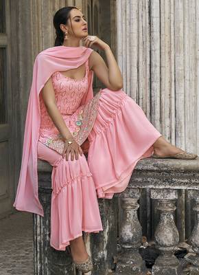 Faux georgette light pink embroidered Salwar Kameez 3