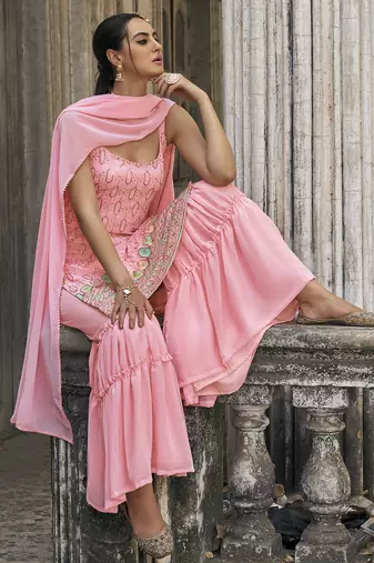 Faux georgette light pink embroidered Salwar Kameez