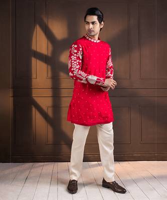 Crimson palm grove embroidered kurta set 4