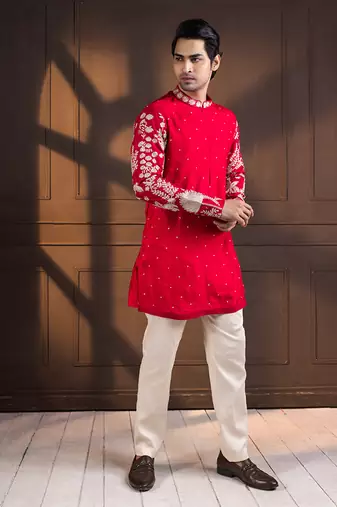 Crimson palm grove embroidered kurta set