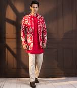 Crimson palm grove embroidered nehru and kurta set