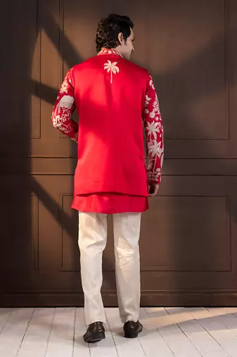 Crimson palm grove embroidered nehru and kurta set