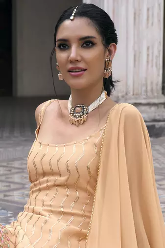 Faux georgette light pink embroidered Salwar Kameez