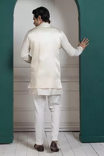 Regal ivory layered kurta set jacket ensemble