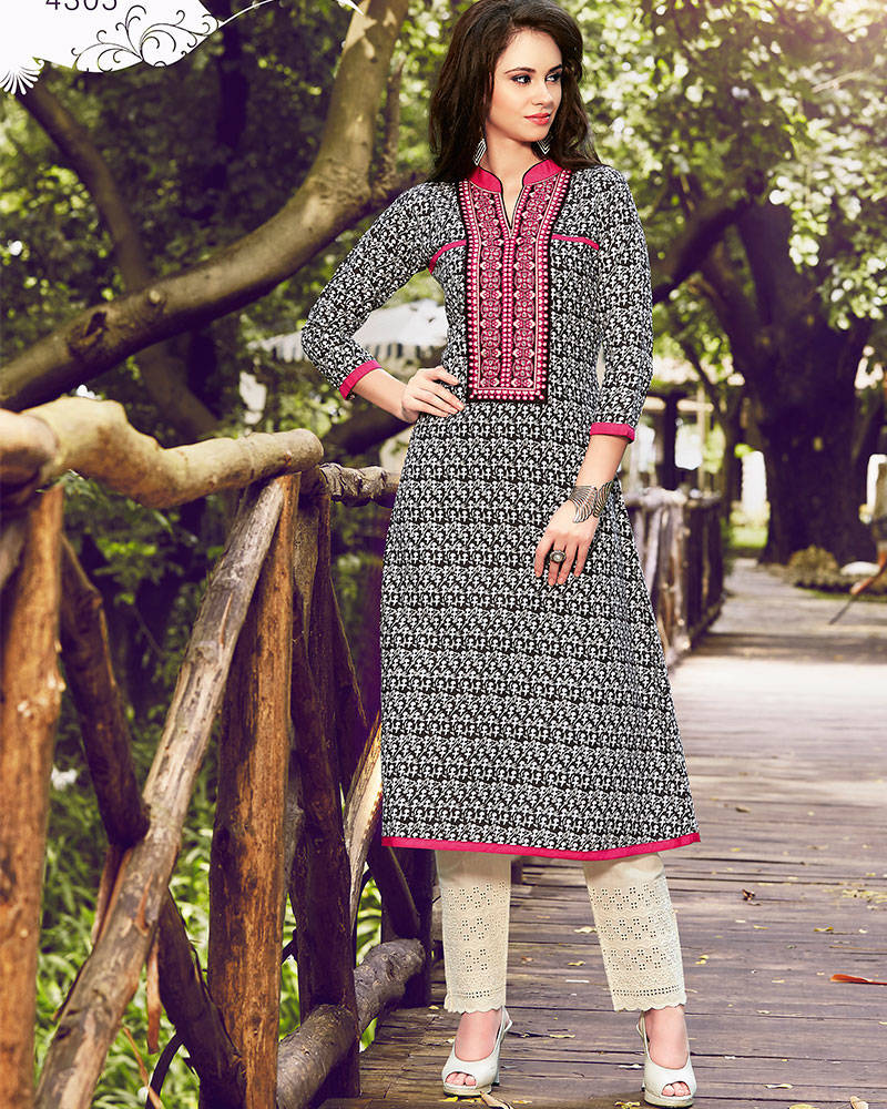 Faux Cotton BlackWhite Colour Patch Embroidered Printed Official Wear