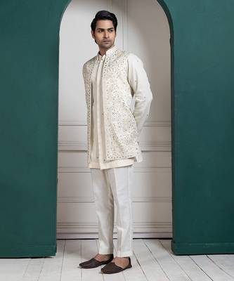 Regal ivory layered kurta set jacket ensemble 1