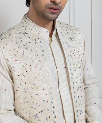 Regal ivory layered kurta set jacket ensemble 2
