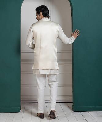 Regal ivory layered kurta set jacket ensemble 4