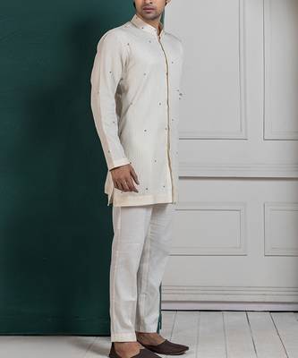 Regal ivory layered kurta set jacket ensemble 5