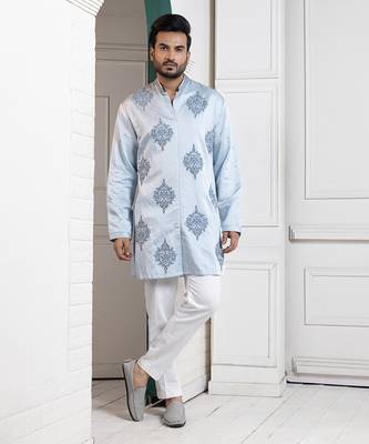 Regal sky blue embroidered men's kurta set 1
