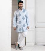 Regal sky blue embroidered men's kurta set