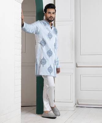 Regal sky blue embroidered men's kurta set 2