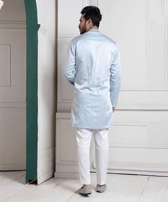 Regal sky blue embroidered men's kurta set 3