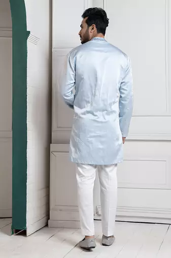 Regal sky blue embroidered men's kurta set