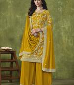 Dola silk mustard embroidered jacquard work palazzo salwar suit