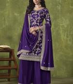 Dola silk purple embroidered jacquard work palazzo salwar suit