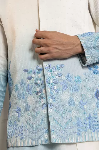Ivory-sky ombre embroidered nehru