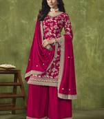 Dola silk rani pink embroidered jacquard work palazzo salwar suit