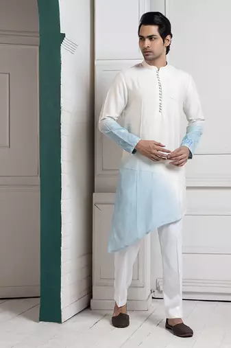 Ivory-sky ombre kurta set