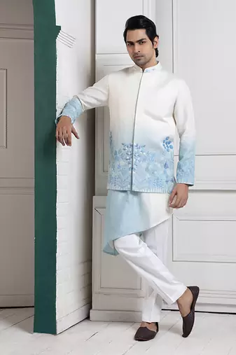 Ivory-sky ombre kurta set