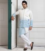 Ivory-sky ombre embroidered nehru and kurta set