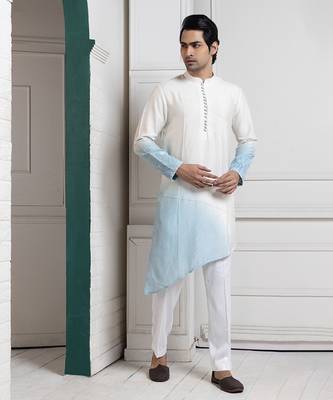 Ivory-sky ombre embroidered nehru and kurta set 2