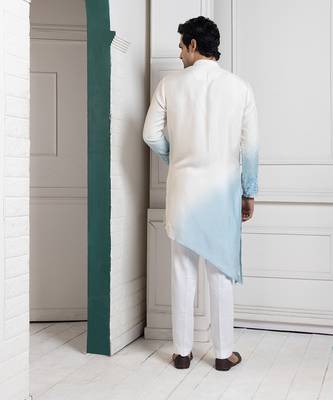 Ivory-sky ombre embroidered nehru and kurta set 3
