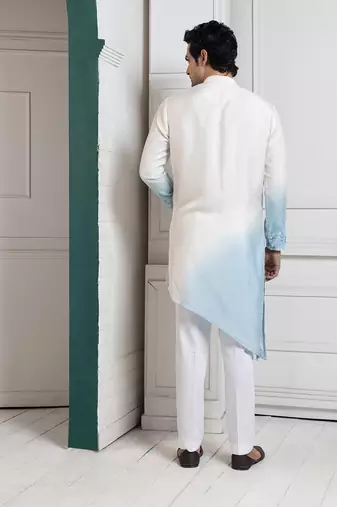 Ivory-sky ombre embroidered nehru and kurta set