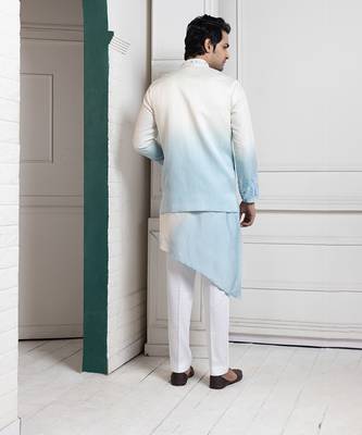 Ivory-sky ombre embroidered nehru and kurta set 4