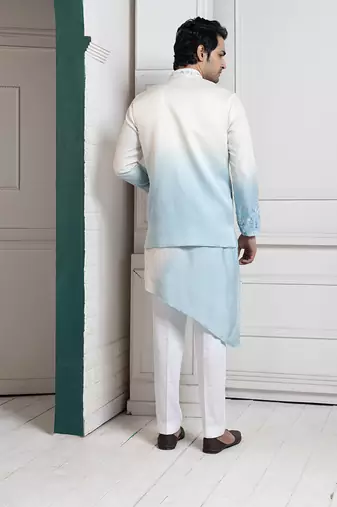 Ivory-sky ombre embroidered nehru and kurta set
