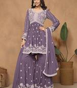 Embroidered purple faux georgette salwar kameez