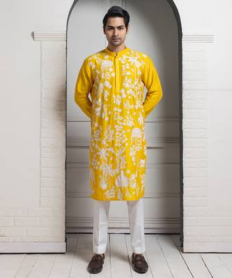 Sunshine yellow embroidered kurta set 1