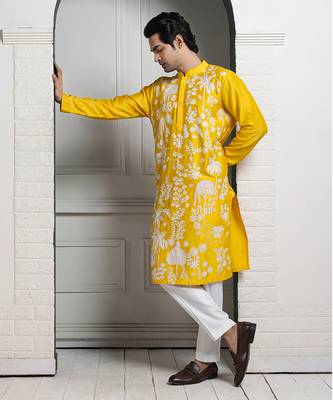 Sunshine yellow embroidered kurta set 2