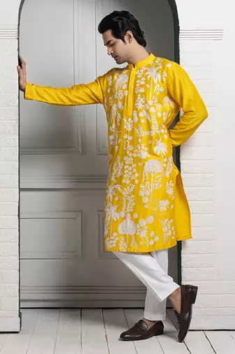 Sunshine yellow embroidered kurta set