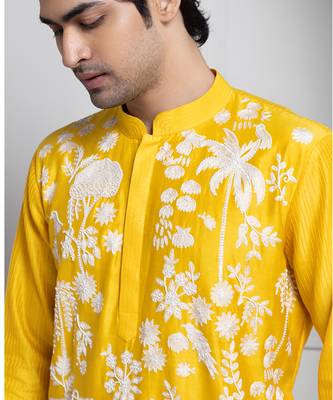 Sunshine yellow embroidered kurta set 3