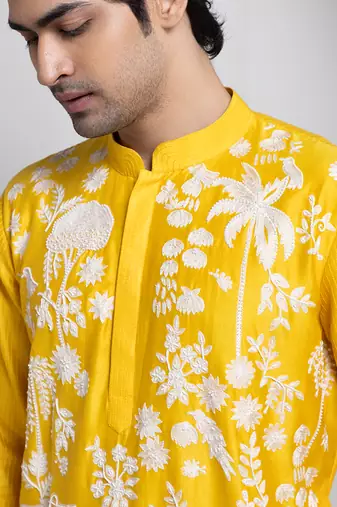 Sunshine yellow embroidered kurta set